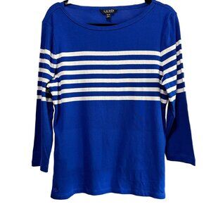 Lauren Ralph Lauren Black Tag women's size XL cobalt blue stripe 3/4 sleeve top